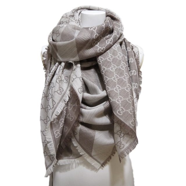 GUCCI scarf shawl GG Guccissima 140x140 cm wool silk 281942 beige