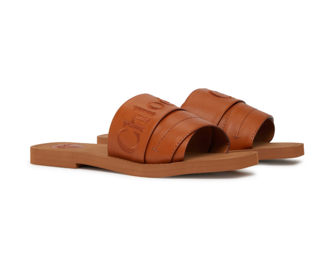 Chloe Woody Leather Slides