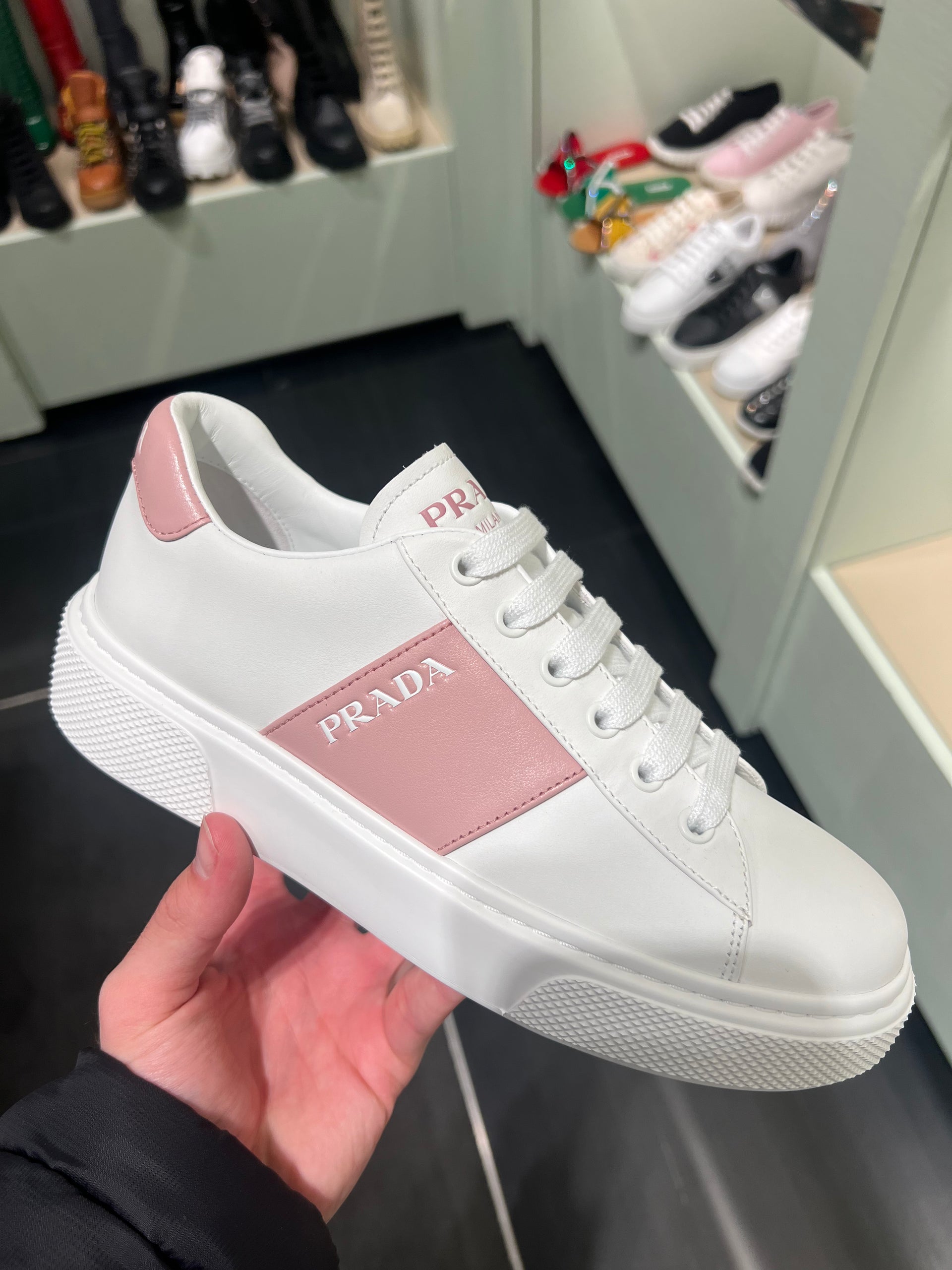 White and pink prada sneakers sale