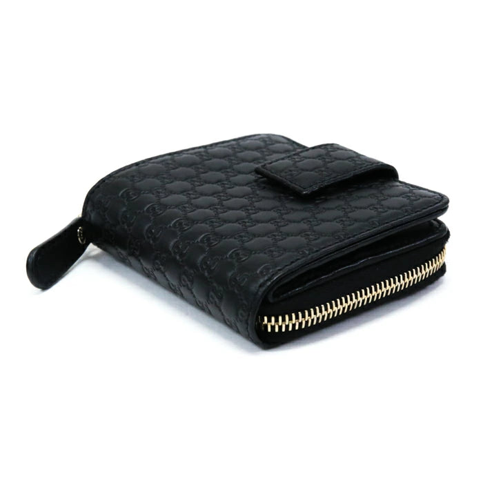 New Gucci Microguccissima GG Logo Black Zipper Leather Wallet 449395 